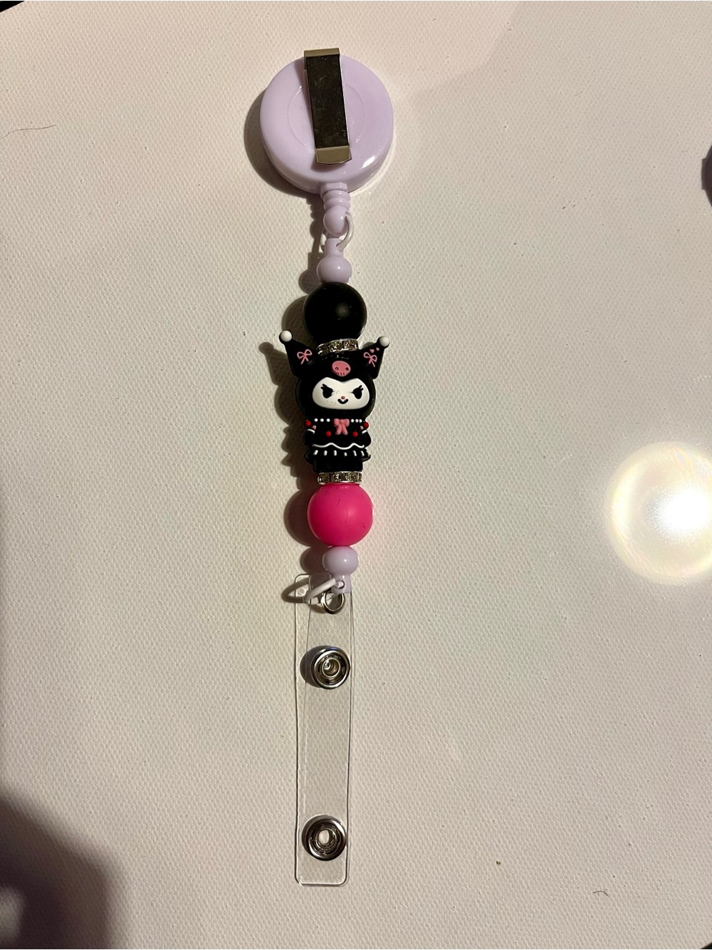 Kuromi Character with Black, Pink & Sparkly Accents Badge Reel